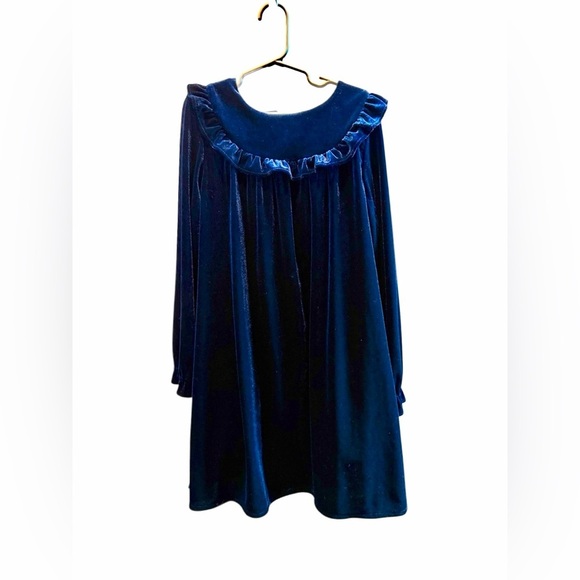 Mini Boden Other - Mini Boden Long Sleeve Navy Velvet Dress Ruffle Collar 9/10